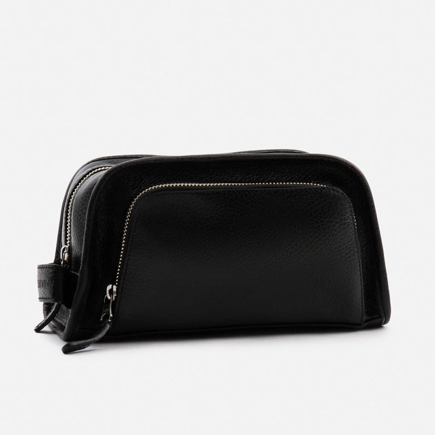 Black Leather Dopp Kit, Men's Leather Wash Bag